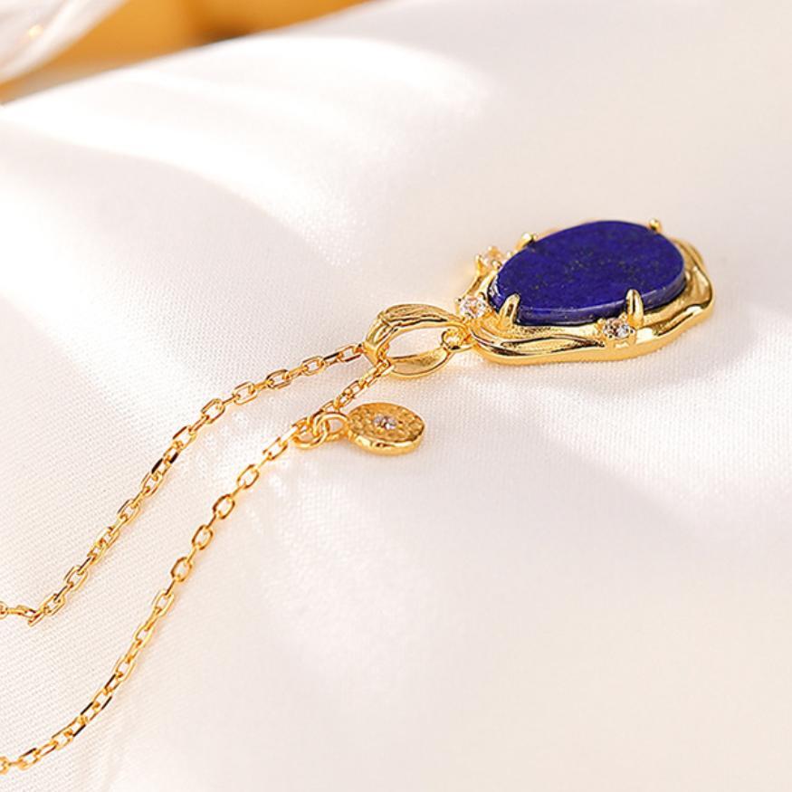 Collier Lapis Lazuli et Zircon, Argent Plaqué Or pour la Sérénité - Biloria
