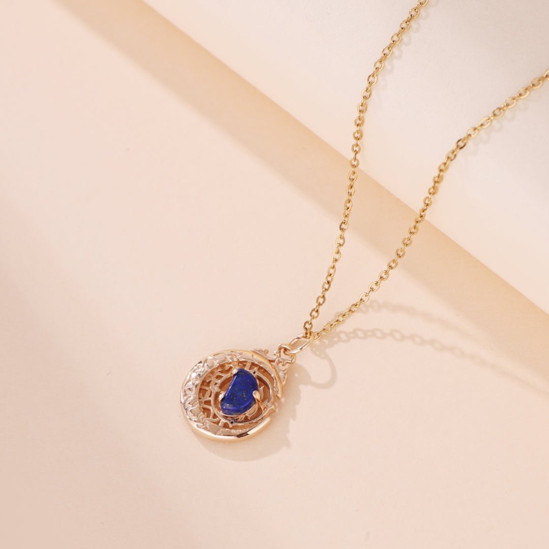 Collier Lapis Lazuli Lune Étoilée réversible Argent plaqué Or - Biloria