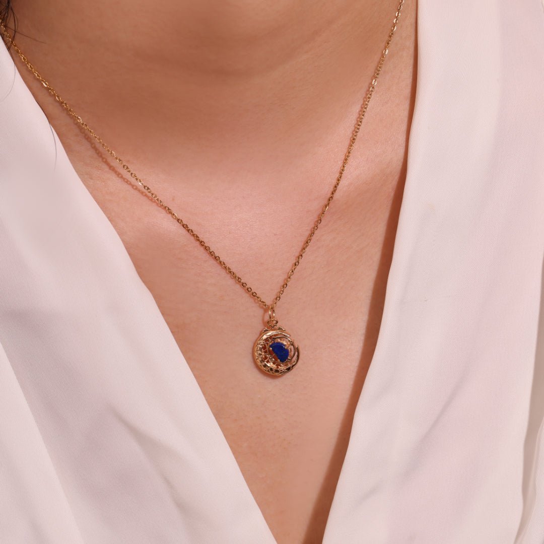 Collier Lapis Lazuli Lune Étoilée réversible Argent plaqué Or - Biloria