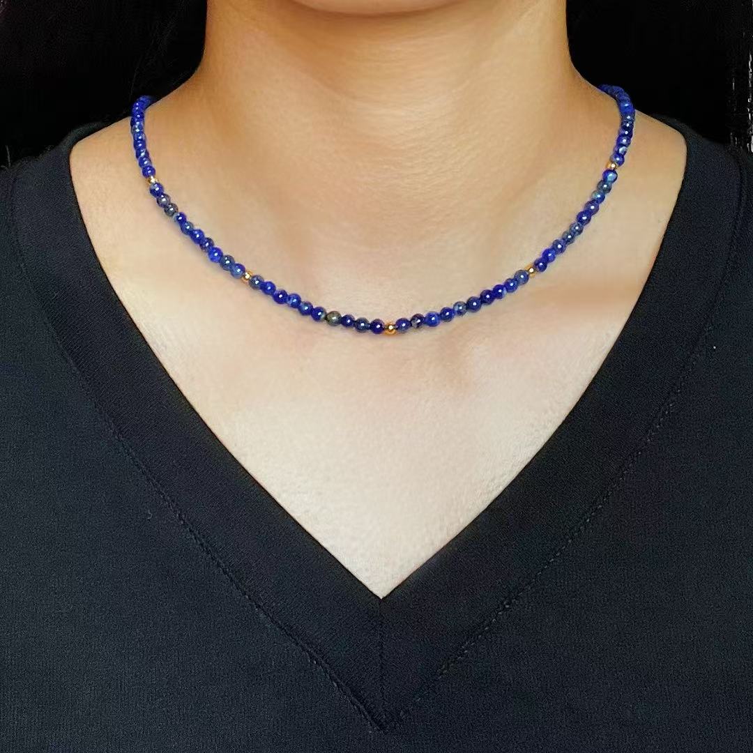 Collier Lapis Lazuli Perle 2mm – Double Rang Laiton Doré - Biloria