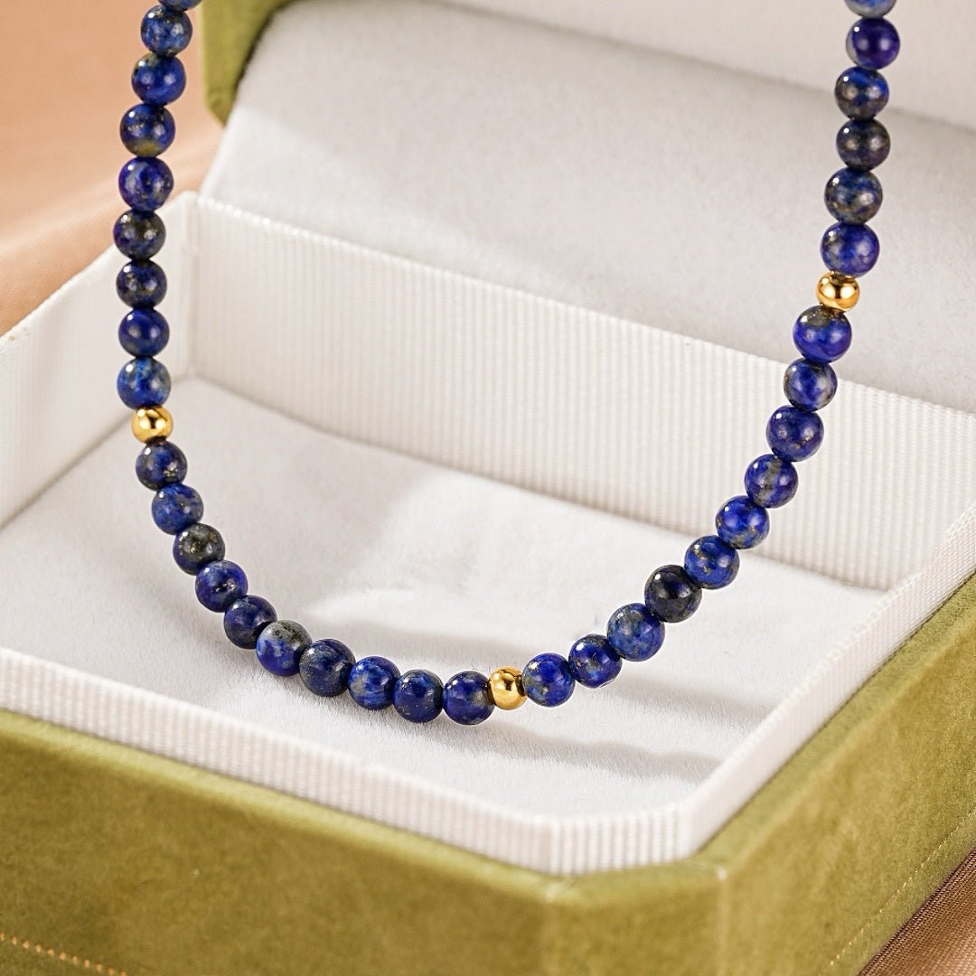 Collier Lapis Lazuli Perle 2mm – Double Rang Laiton Doré - Biloria