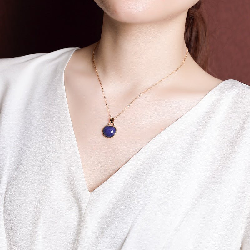 Collier Lapis Lazuli Pomme Argent Plaqué Or Symbolisme Abondance - Biloria