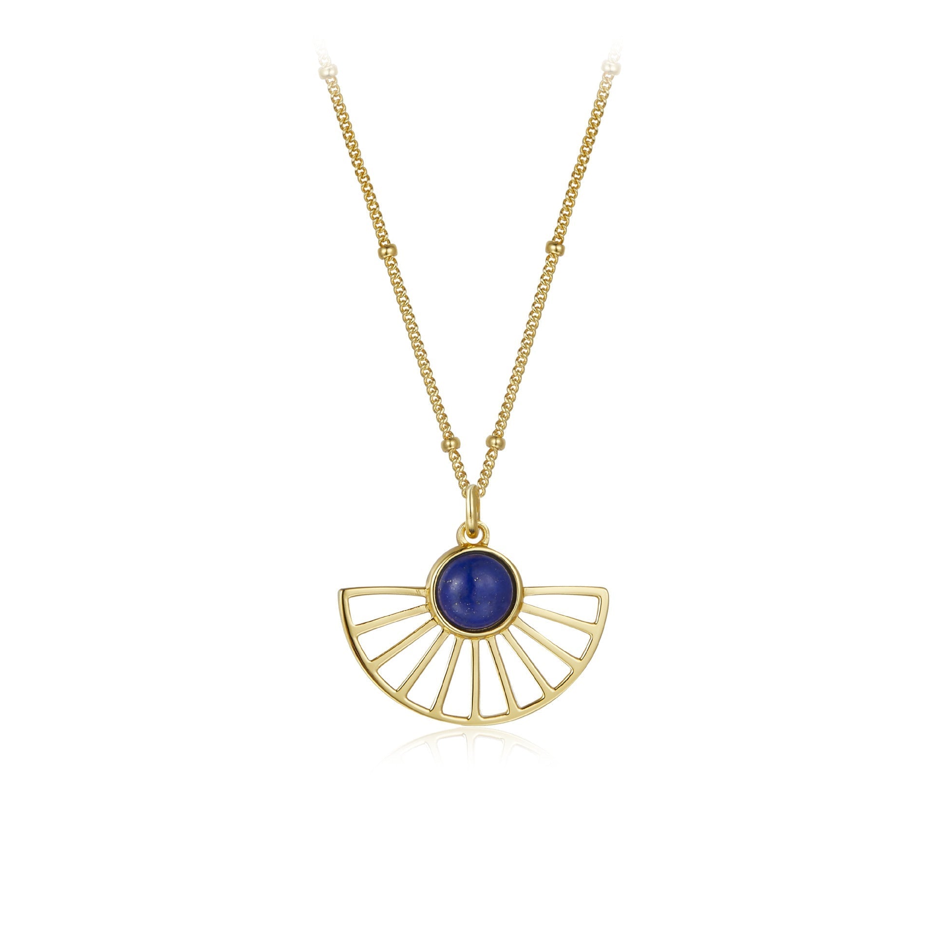 Collier Lapis Lazuli Soleil Bleu Argent Plaqué Or - Biloria