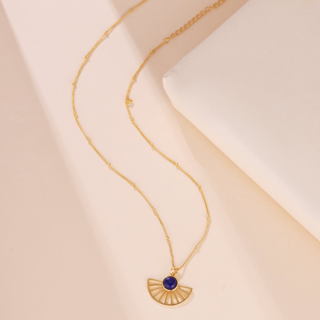 Collier Lapis Lazuli Soleil Bleu Argent Plaqué Or - Biloria