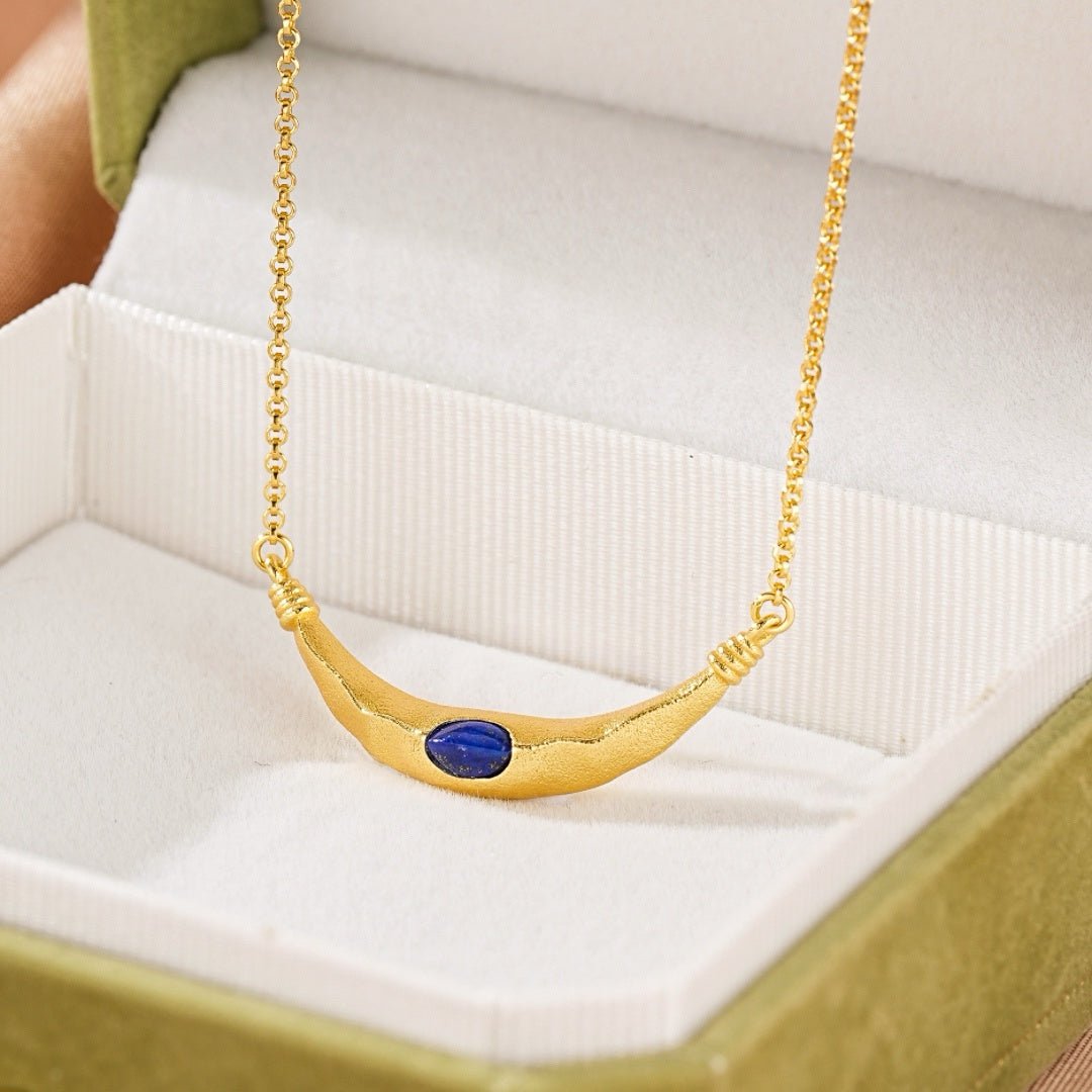 Collier Lune en Argent Plaqué Or avec Lapis Lazuli - Biloria