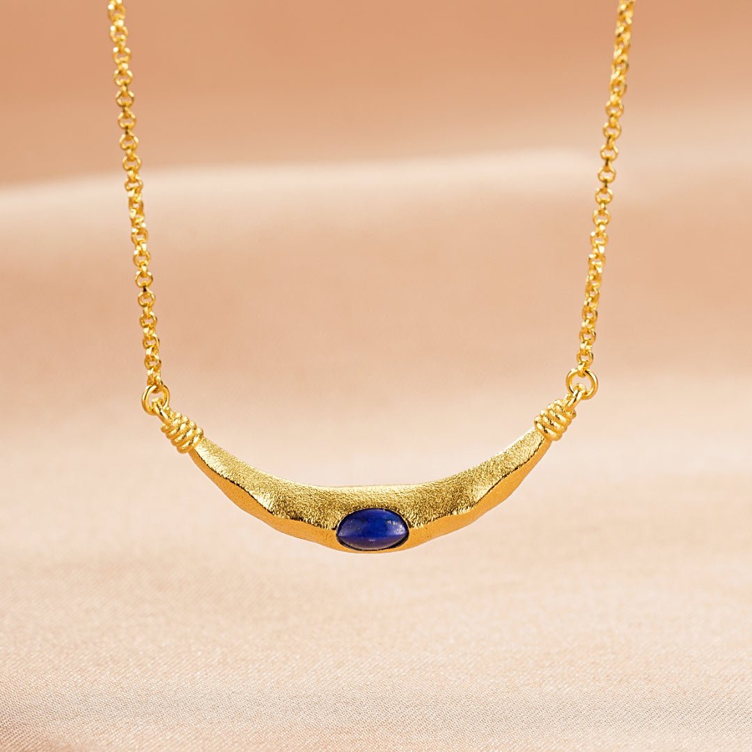 Collier Lune en Argent Plaqué Or avec Lapis Lazuli - Biloria
