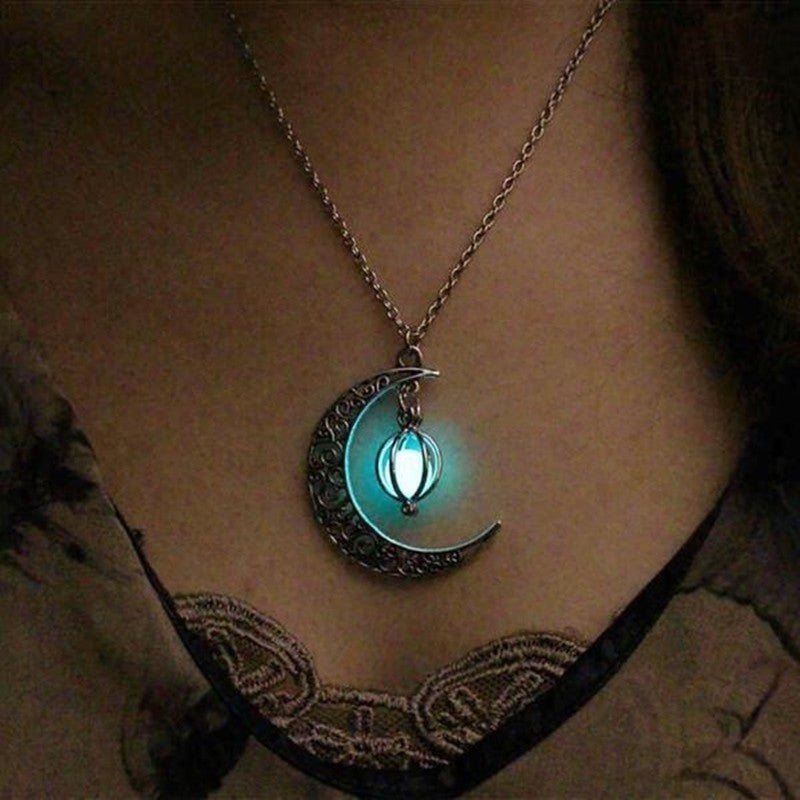 Collier Lune Fluorescente Ajustable Artisanal - Biloria
