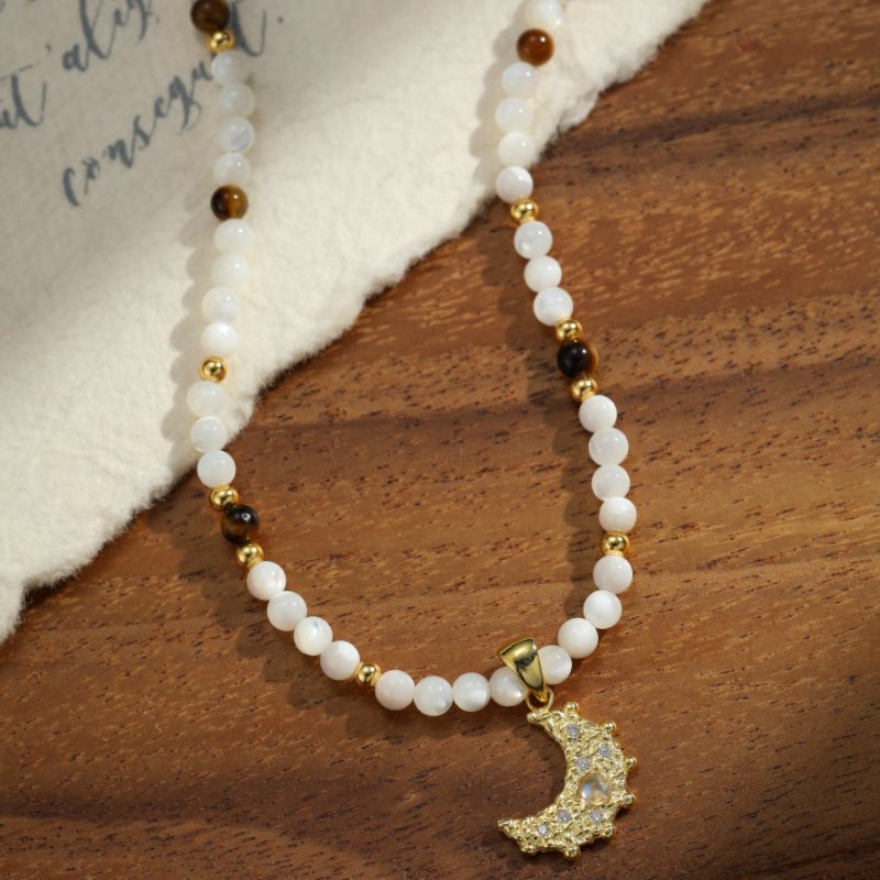 Collier Lune Pierre de Lune Argent Plaqué Or - Bijou Spirituel - Biloria