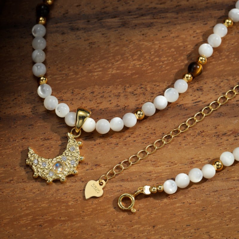 Collier Lune Pierre de Lune Argent Plaqué Or - Bijou Spirituel - Biloria