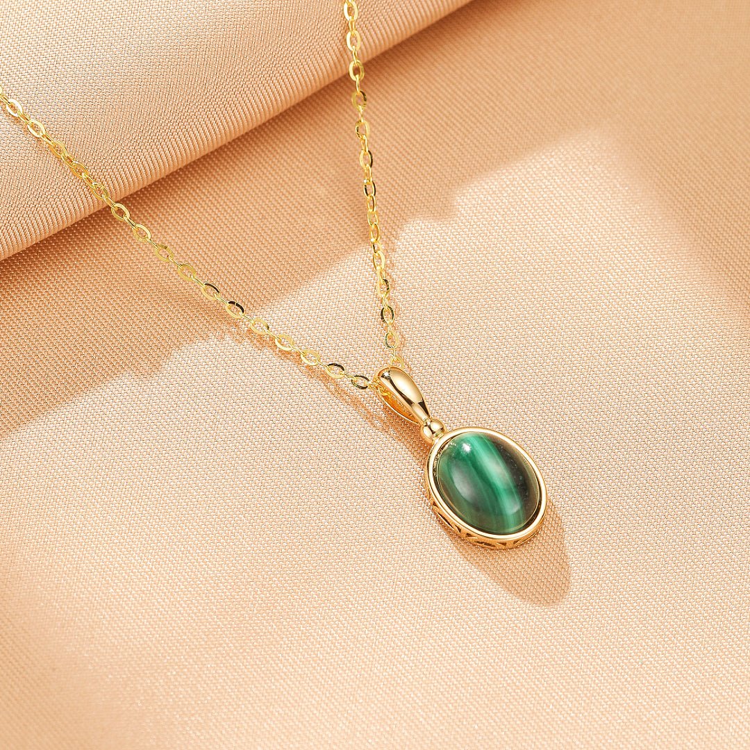 Collier Malachite – Calme et Protection, Argent Plaqué Or - Biloria