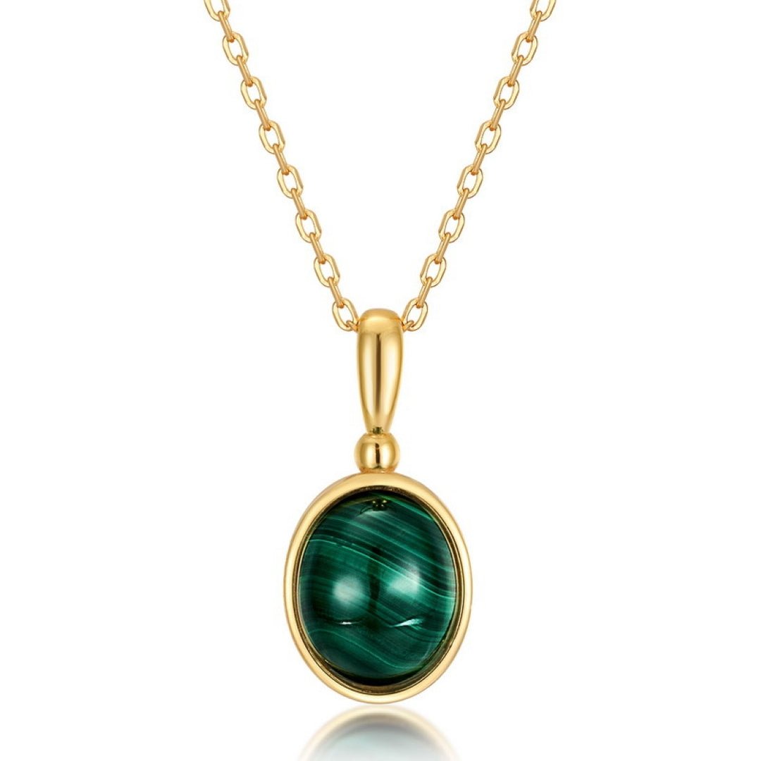 Collier Malachite – Calme et Protection, Argent Plaqué Or - Biloria