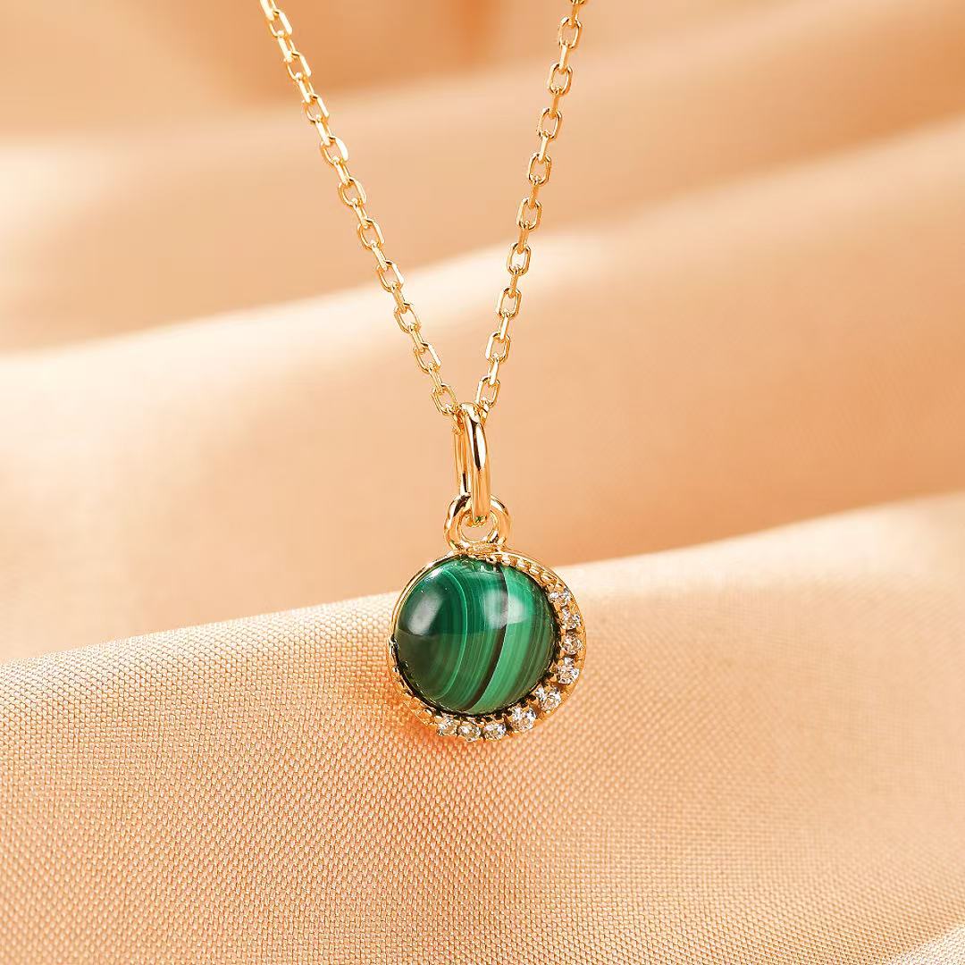 Collier Malachite et Zircons – Argent Plaqué Or 10K - Biloria