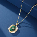 Collier Malachite Nacre Argent Plaqué Or Bijou Fait Main - Biloria