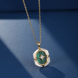 Collier Malachite Nacre Argent Plaqué Or Bijou Fait Main - Biloria