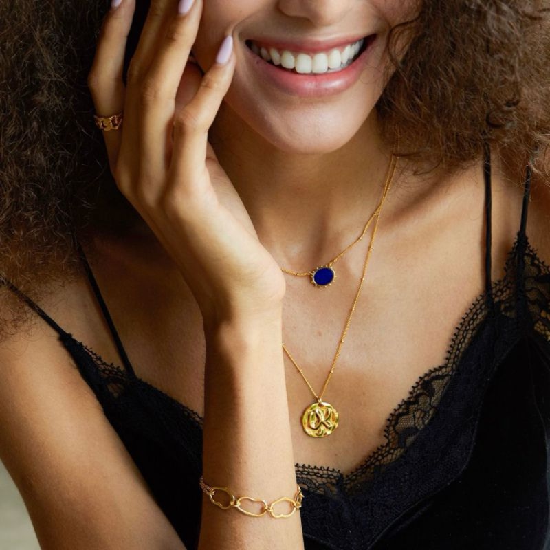 Collier Malachite ou Lapis Lazuli Ovale Argent Plaqué Or - Biloria