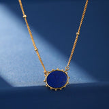 Collier Malachite ou Lapis Lazuli Ovale Argent Plaqué Or - Biloria
