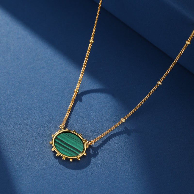 Collier Malachite ou Lapis Lazuli Ovale Argent Plaqué Or - Biloria