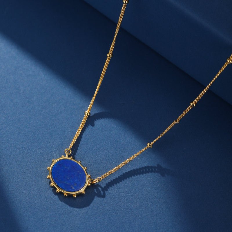 Collier Malachite ou Lapis Lazuli Ovale Argent Plaqué Or - Biloria