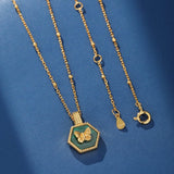 Collier Malachite Papillon Argent Plaqué Or - Biloria
