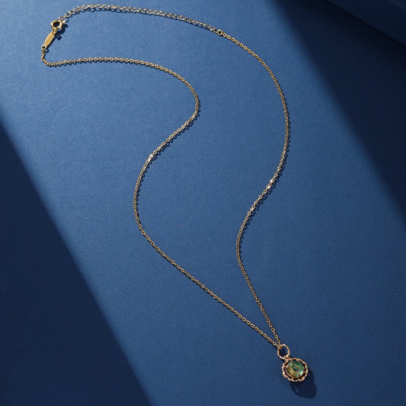 Collier Malachite Quartz Rutile Argent Plaqué Or – Pendentif Impérial - Biloria