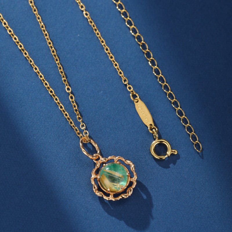 Collier Malachite Quartz Rutile Argent Plaqué Or – Pendentif Impérial - Biloria