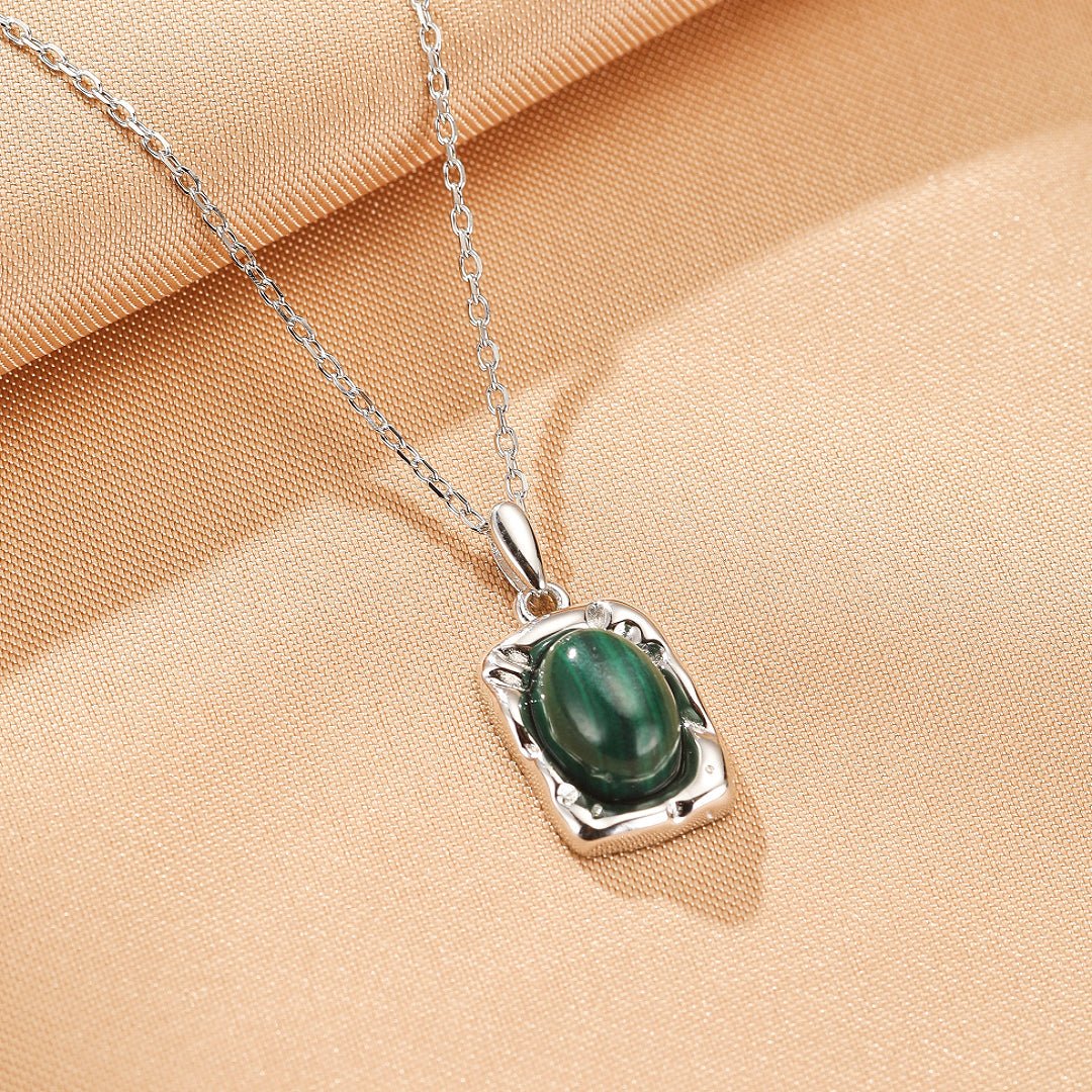 Collier Malachite Rectangulaire en Argent Massif ou Plaqué Or - Biloria