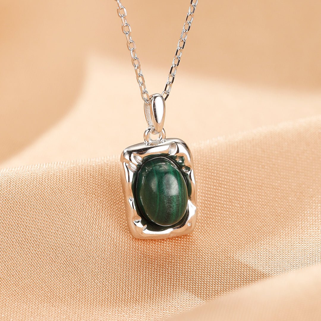 Collier Malachite Rectangulaire en Argent Massif ou Plaqué Or - Biloria
