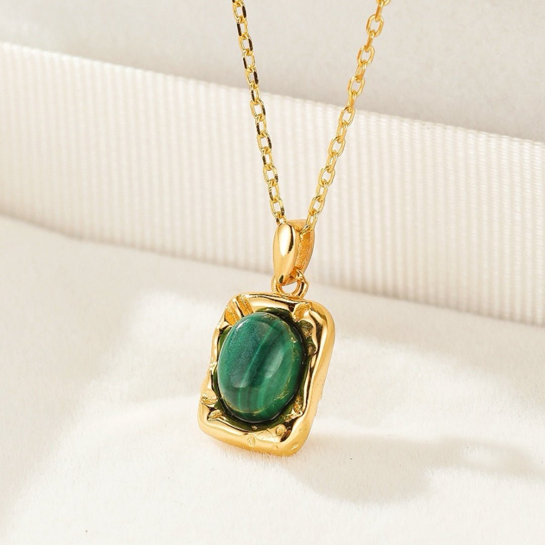 Collier Malachite Rectangulaire en Argent Massif ou Plaqué Or - Biloria