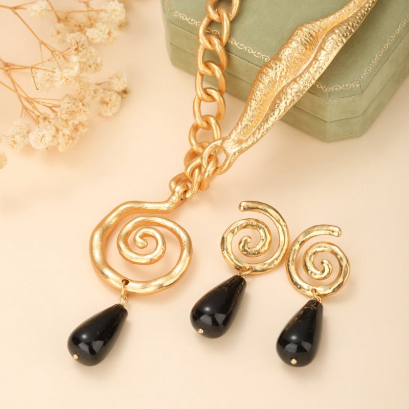 Collier Obsidienne Noire Spirale Dorée Protection Spirituelle - Biloria