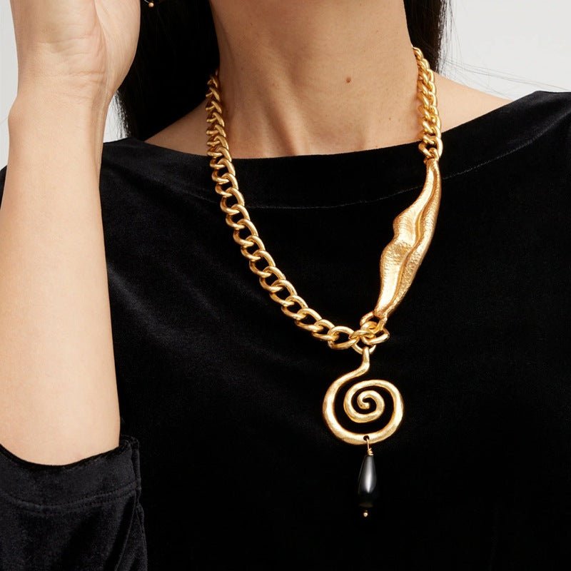 Collier Obsidienne Noire Spirale Dorée Protection Spirituelle - Biloria