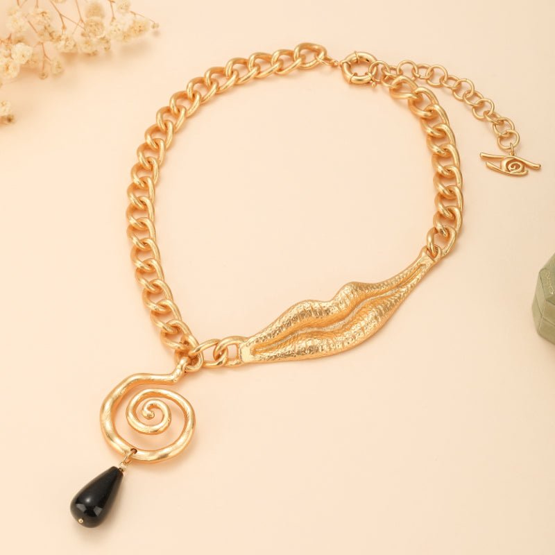 Collier Obsidienne Noire Spirale Dorée Protection Spirituelle - Biloria