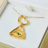 Collier Œil de Protection Agate Verte Plaqué Or - Biloria