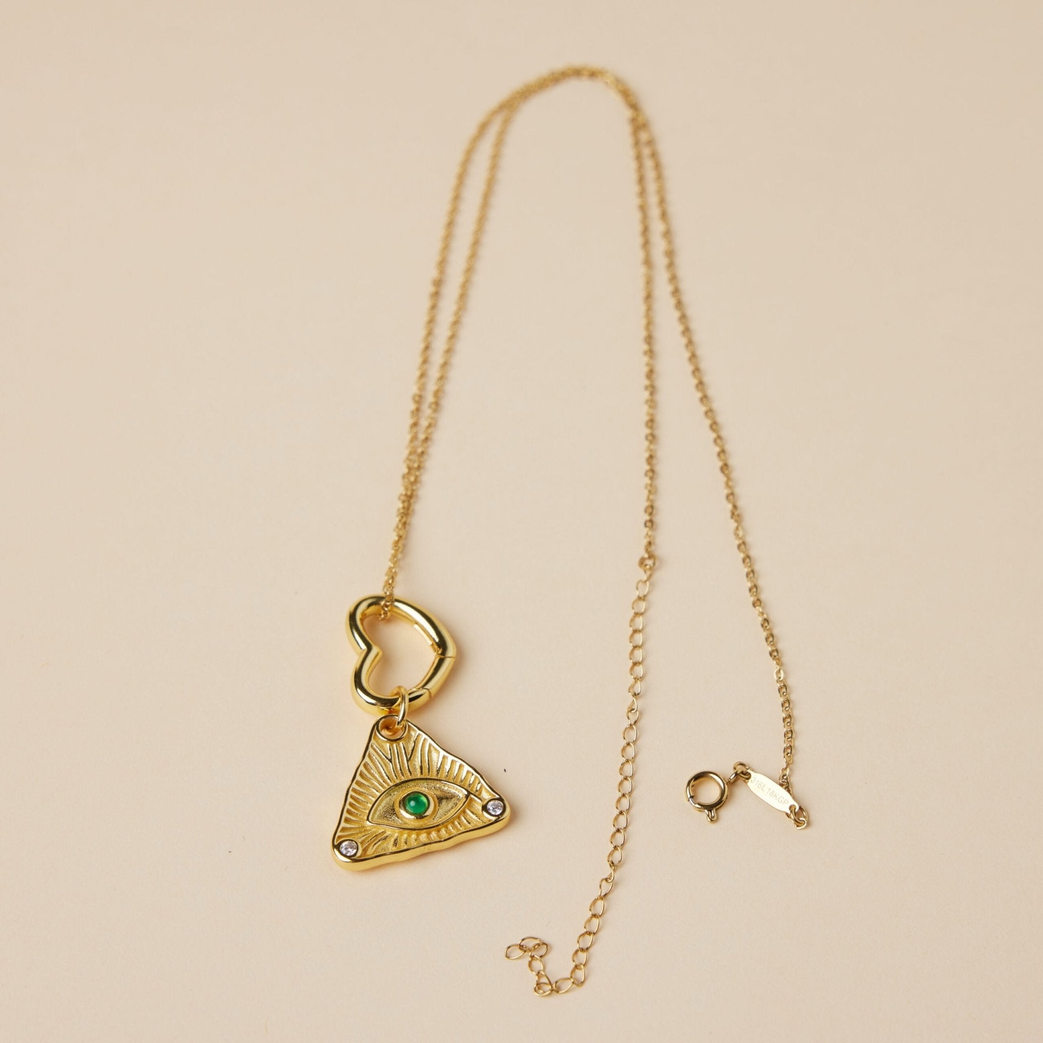 Collier Œil de Protection Agate Verte Plaqué Or - Biloria