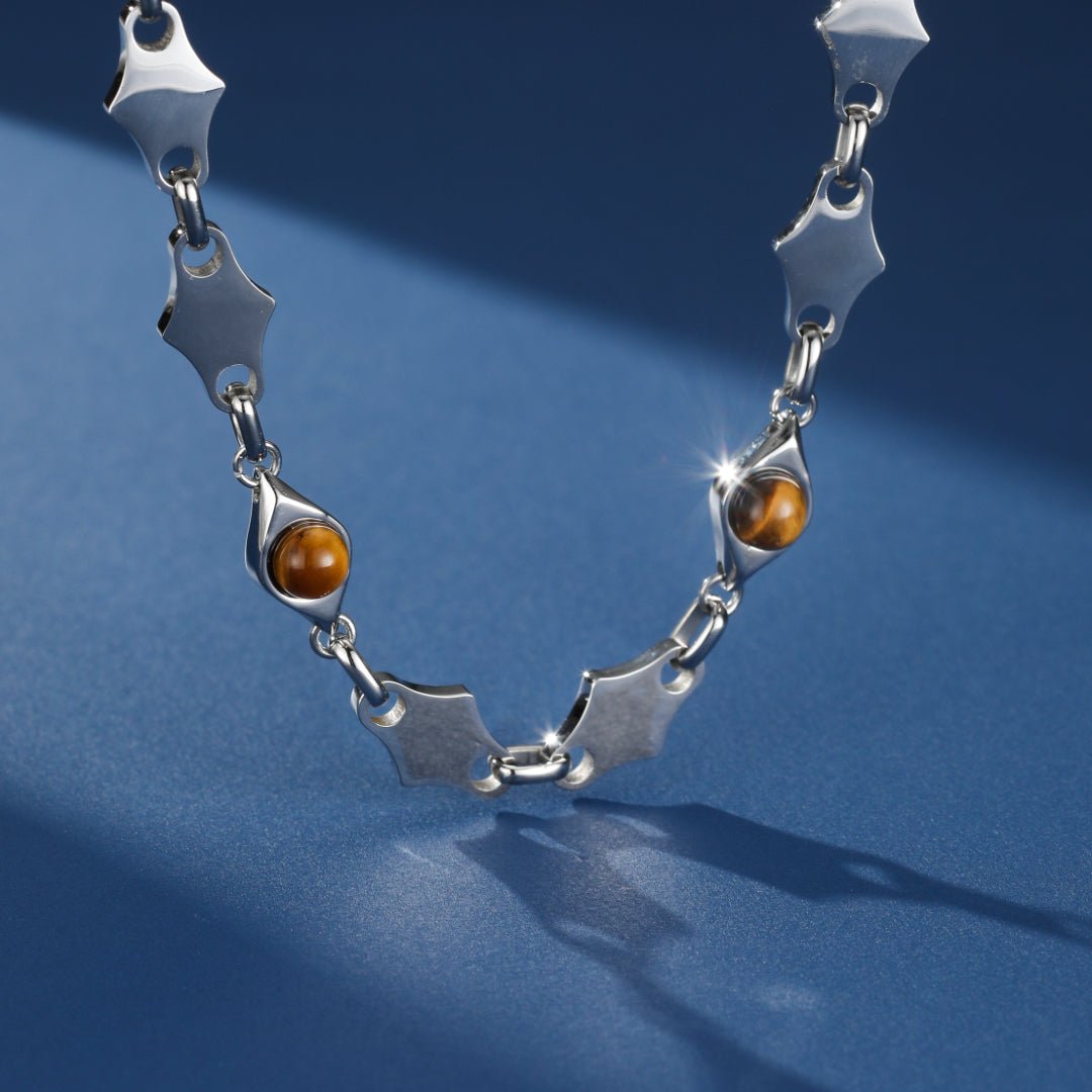 Collier Œil de Tigre Acier Inoxydable – Cadeau Homme - Biloria