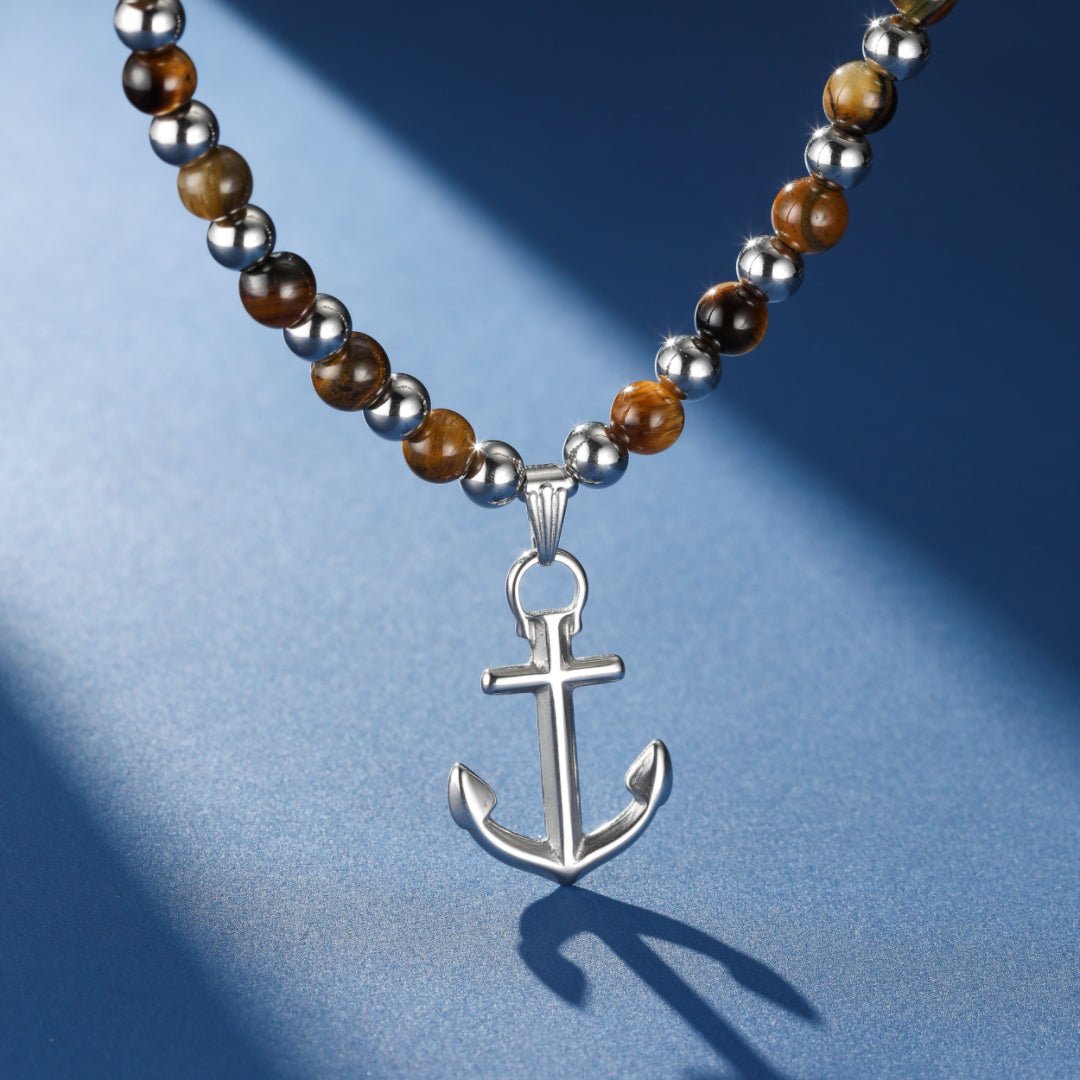 Collier Œil de Tigre Ancre Marine pour Homme - Biloria