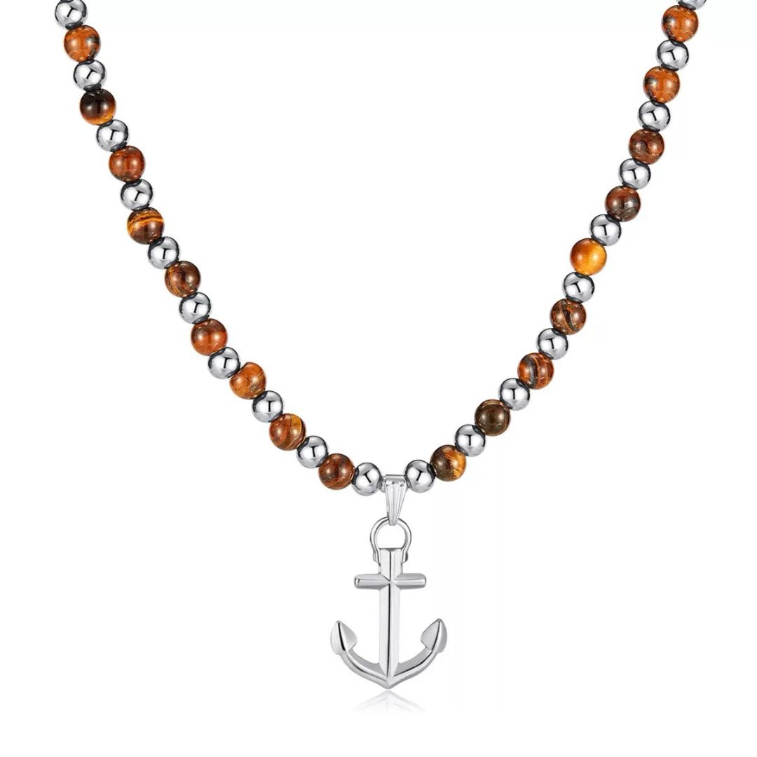 Collier Œil de Tigre Ancre Marine pour Homme - Biloria