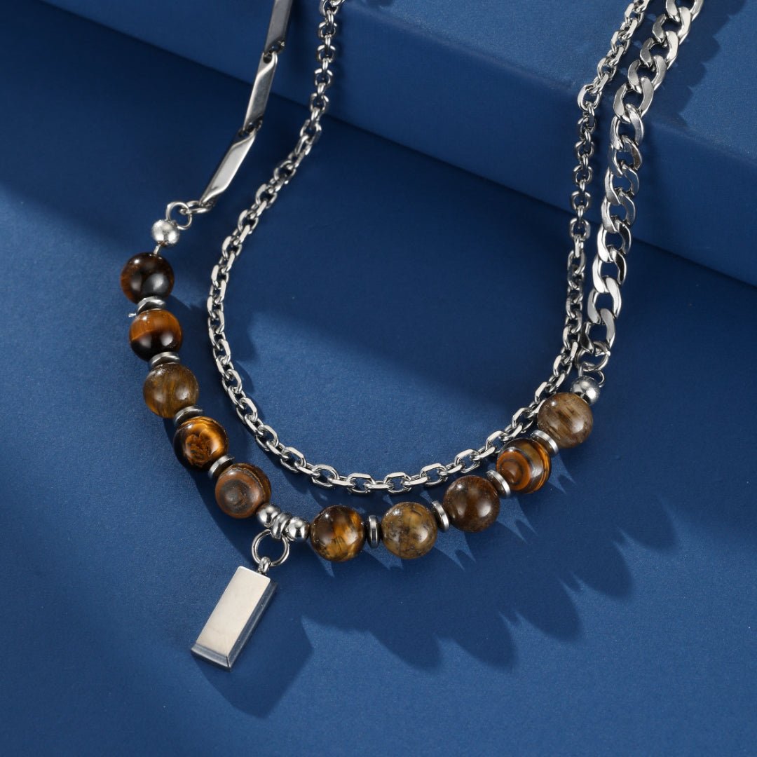 Collier Œil de Tigre Homme avec Chaîne Acier - Biloria