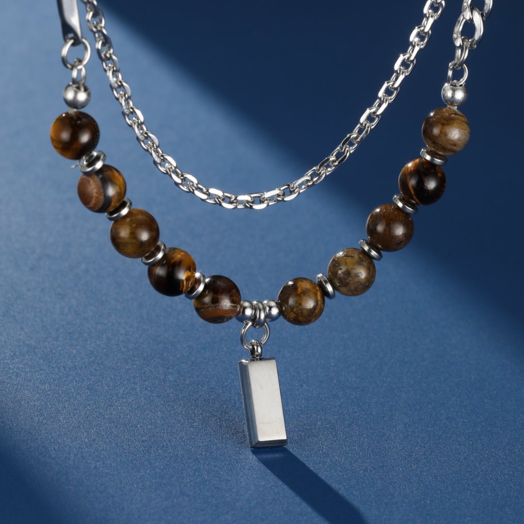 Collier Œil de Tigre Homme avec Chaîne Acier - Biloria