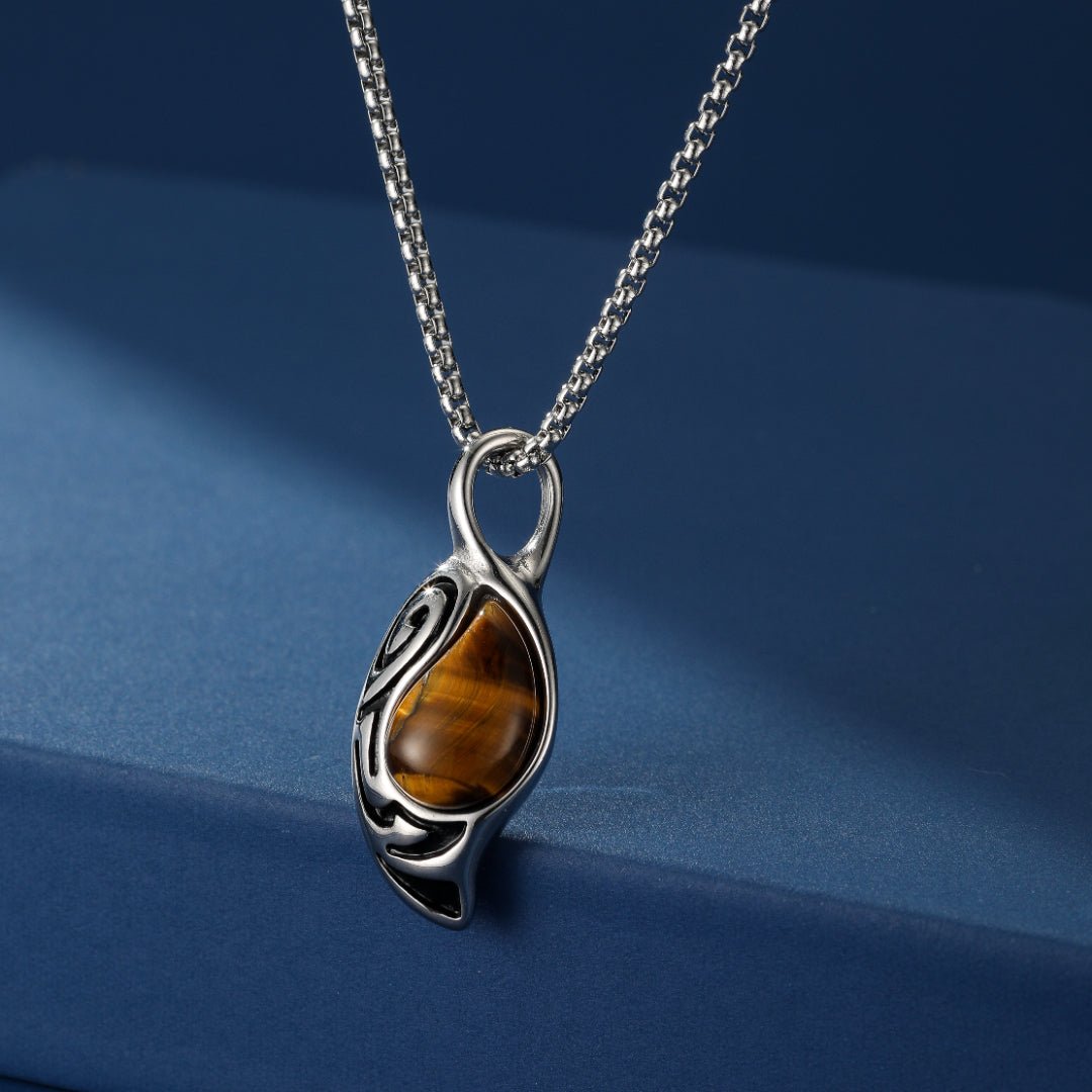 Collier Œil de Tigre – Pierre Protectrice en Acier Titane - Biloria