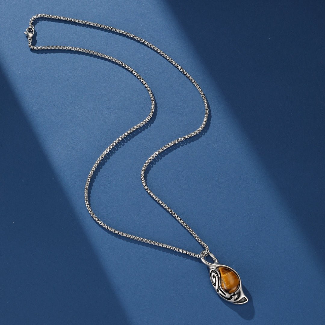 Collier Œil de Tigre – Pierre Protectrice en Acier Titane - Biloria
