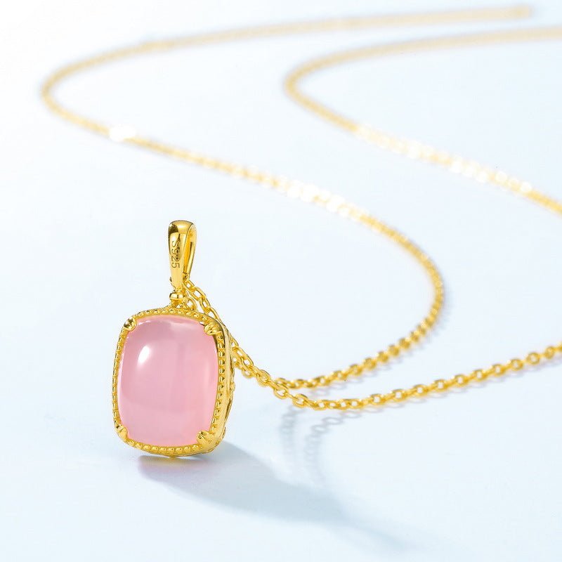 Collier Œil de Tigre Quartz Rose Charme Solaire Argent Plaqué Or - Biloria