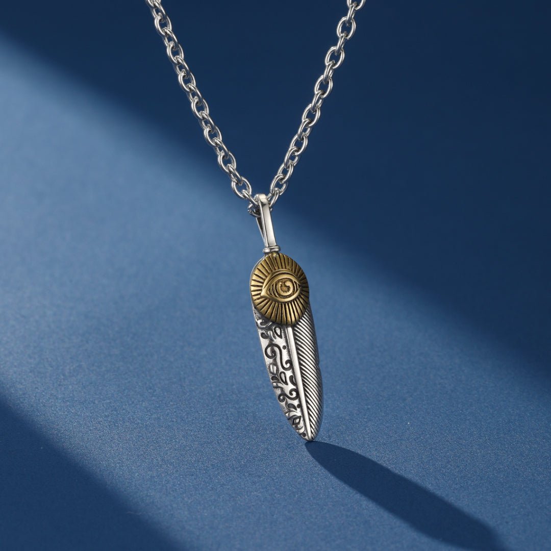 Collier Œil Oudjat et Plume - Argent 925, Protection Spirituelle - Biloria