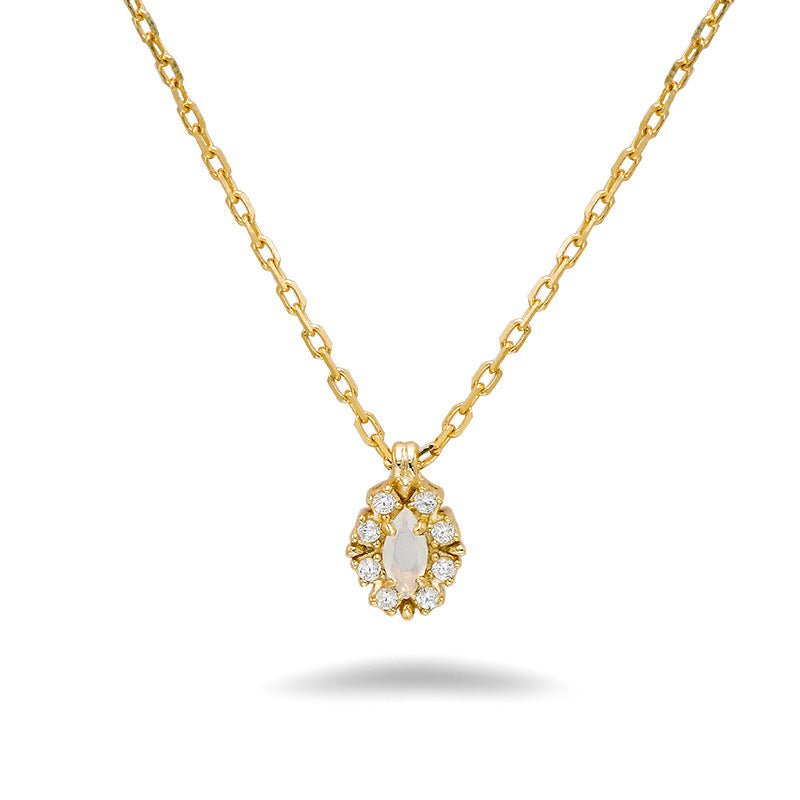 Collier Opale Blanche Brume Étoilée Argent Plaqué Or - Biloria