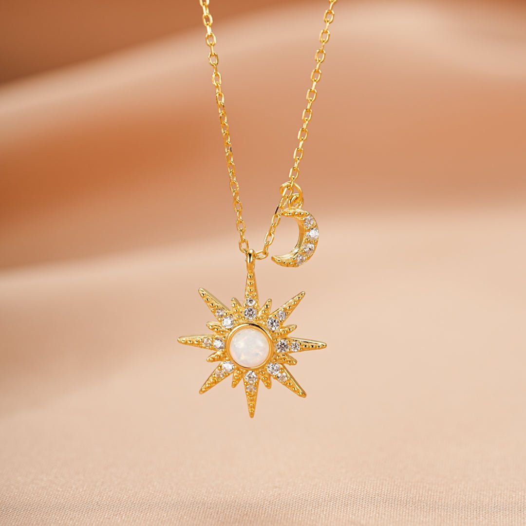 Collier Opale Cœur Solaire Lune Argent 925 - Biloria