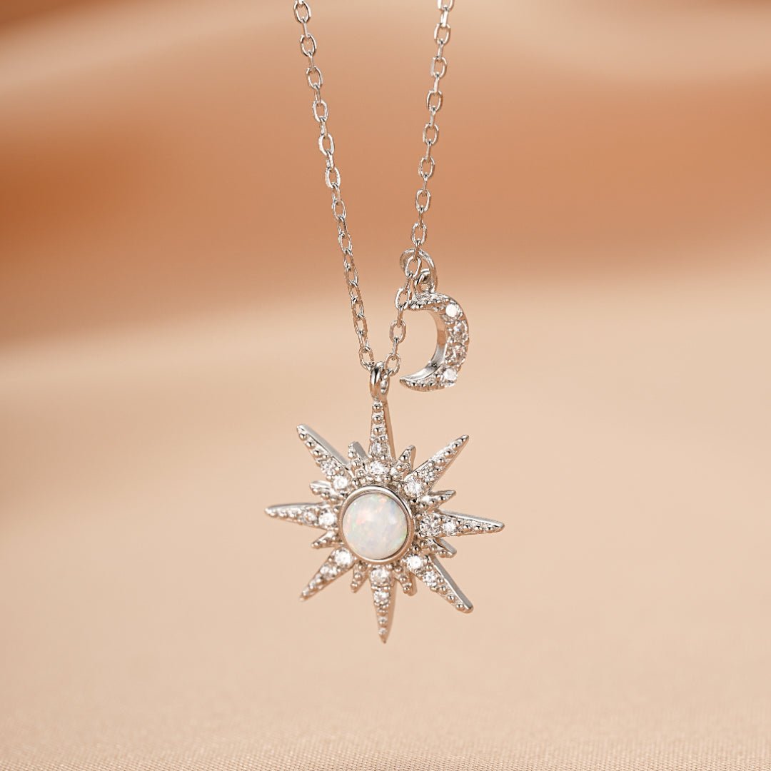 Collier Opale Cœur Solaire Lune Argent 925 - Biloria