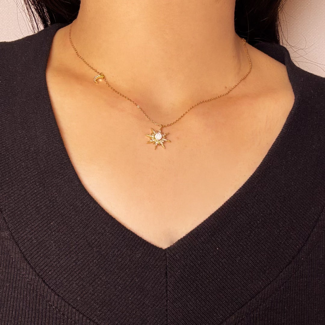 Collier Opale Cœur Solaire Lune Argent 925 - Biloria