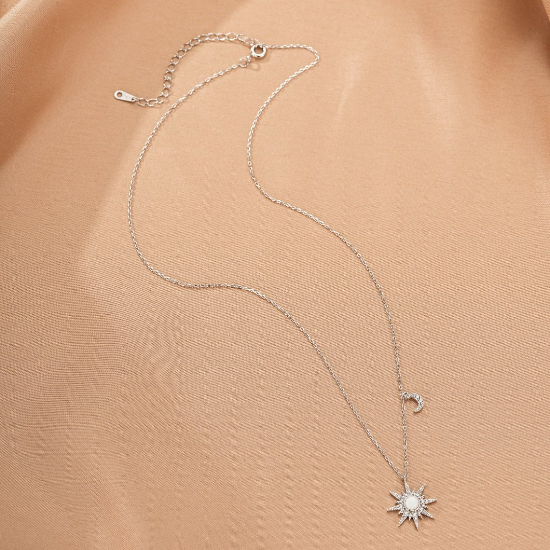 Collier Opale Cœur Solaire Lune Argent 925 - Biloria