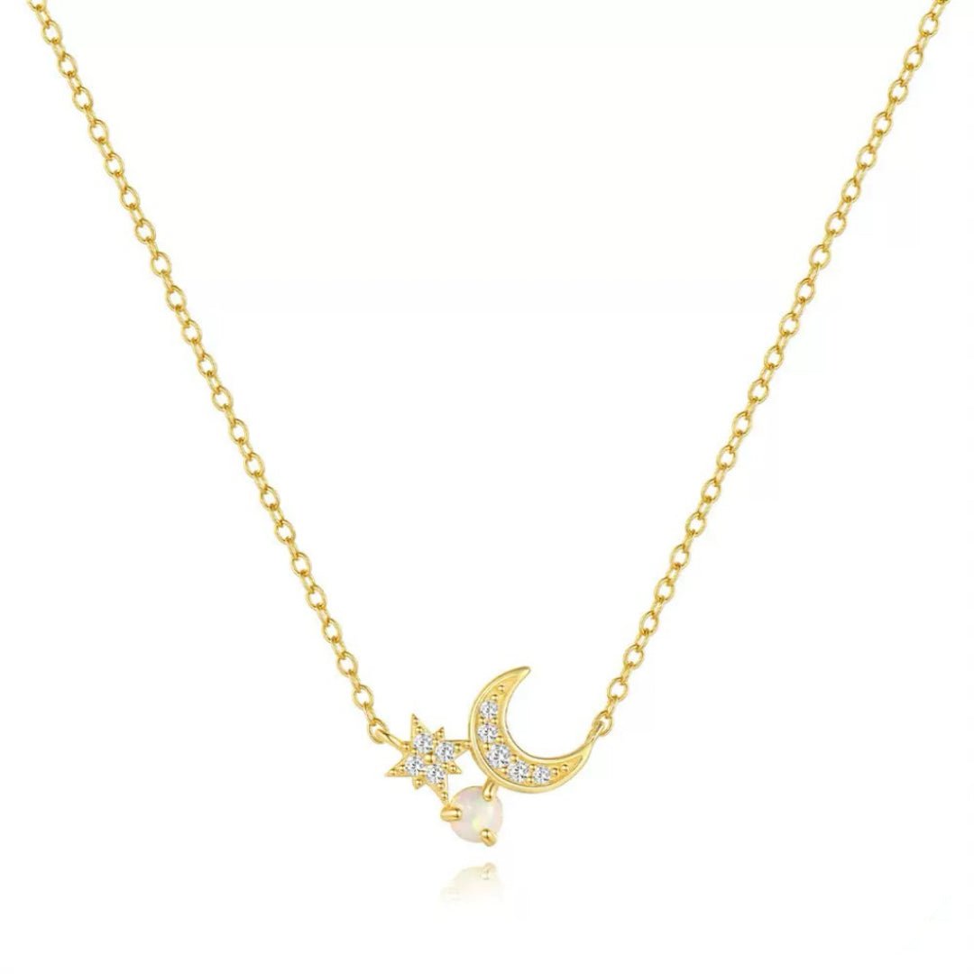 Collier Opale Éclat de Lune Argent Plaqué Or 18K Bijou Féminin - Biloria
