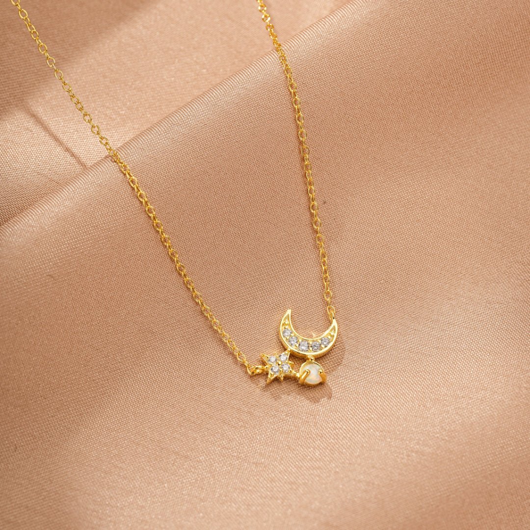 Collier Opale Éclat de Lune Argent Plaqué Or 18K Bijou Féminin - Biloria