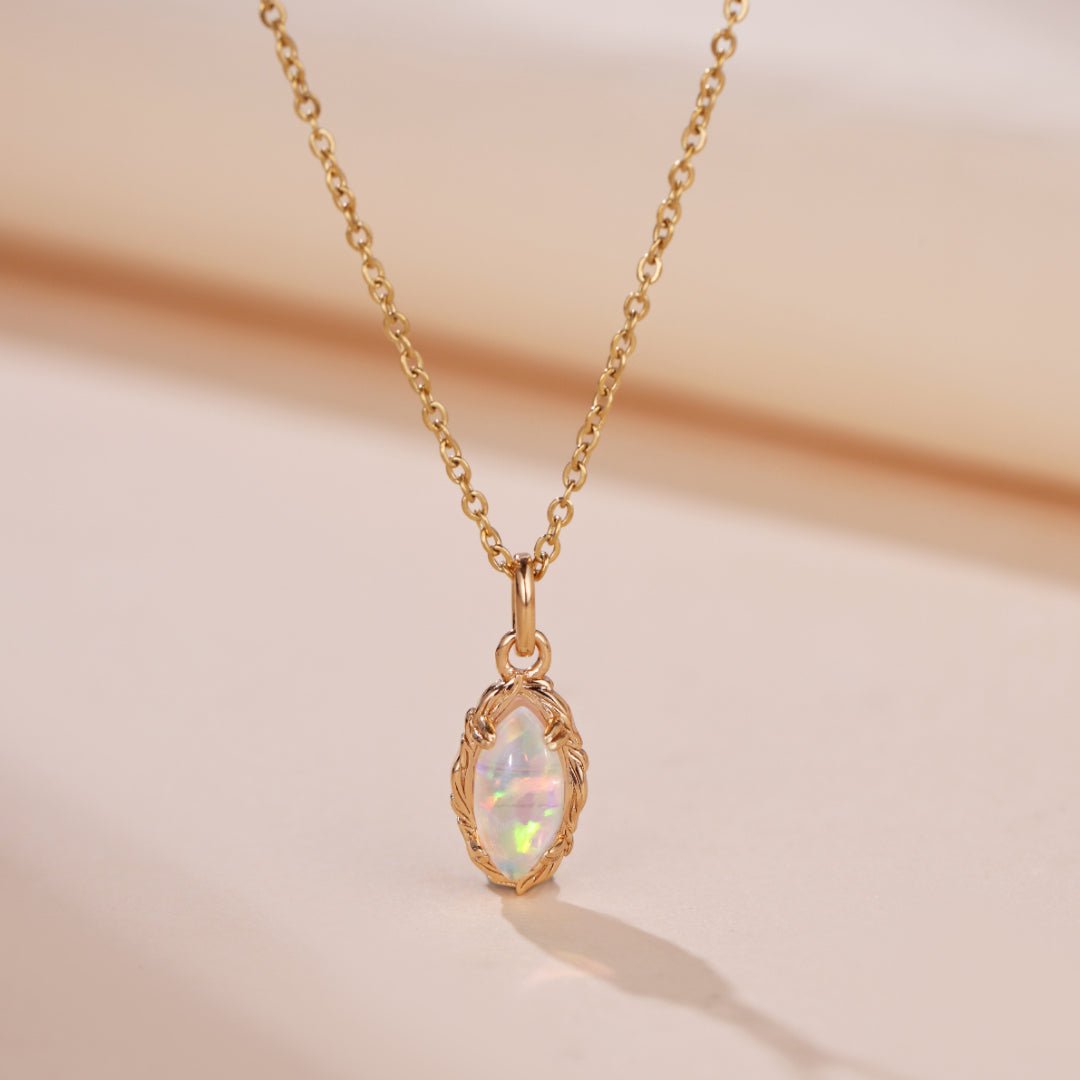 Collier Opale Flamme Mystique Argent Plaqué Or - Biloria
